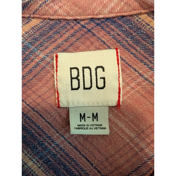 BDG Plaid Keanu Button Up Flannel Shirt Women's Medium Pink Blue Oversized Boho - Picture 5 of 7